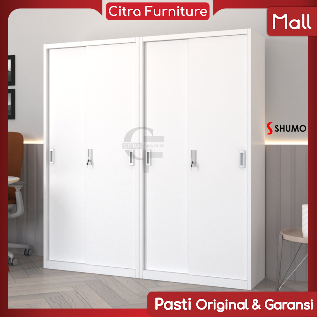 Citra Furniture SHUMO Lemari Arsip Besi 4 Pintu Sliding Besi White Dakota Series