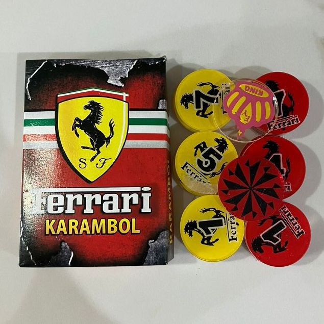 Biji Karambol Rangkap 2 Lapis Tebal 5 mm Motif Ferrari / Random | koin krambol dua layer original | 