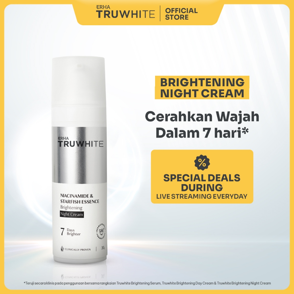 ERHA Truwhite Niacinamide & Starfish Essence Brightening Night Cream 30g - Krim Malam Pencerah Wajah