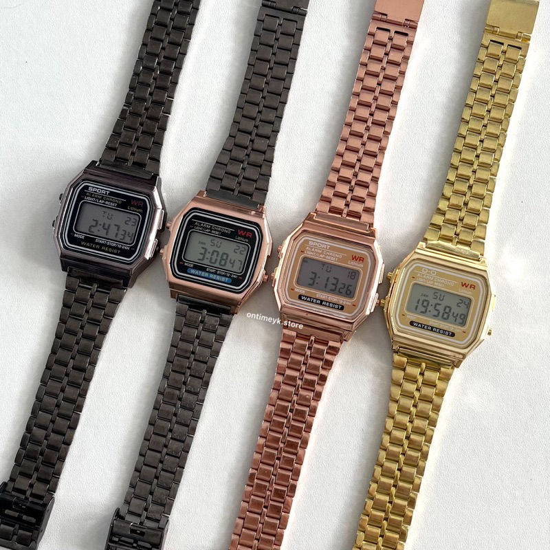 Jam Tangan Wanita/ Pria Rantai Digital Kotak Hitam Gold Emas Rosegold Silver (Bisa COD)