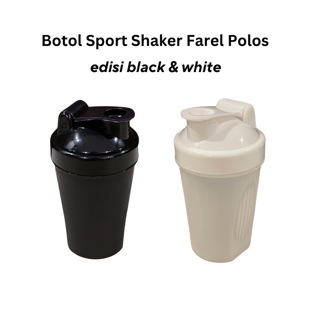 BOTOL MINUM FAREL SHAKER SPORT POLOS 400ml BLACK & WHITE / HITAM PUTIH | Botol Minum Plastik Shaker 