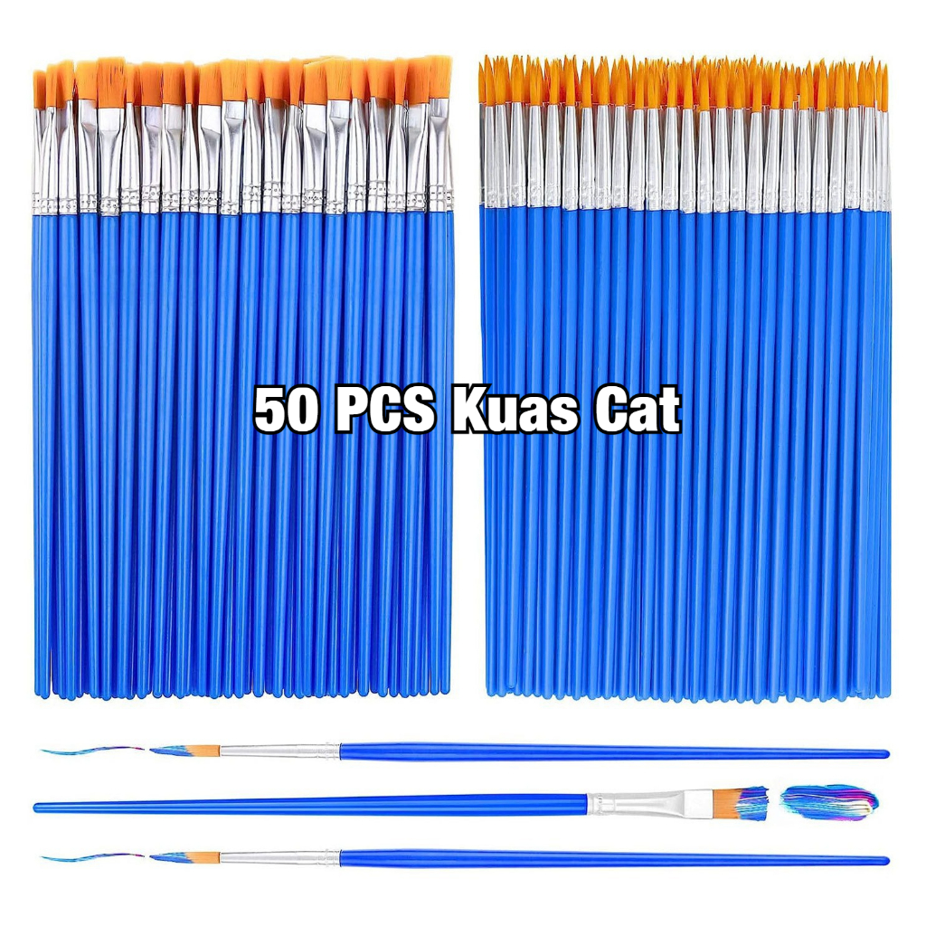 

50pcs Set Cat Air Artificial Hair Flat Tip & Runcing Nylon Brush Lukis Akrilik Cat Air Paintbrush Akrilik Bulu Nilon Artist Paint Brush for Painting Graffiti Cat Minyak Guas Lukisan