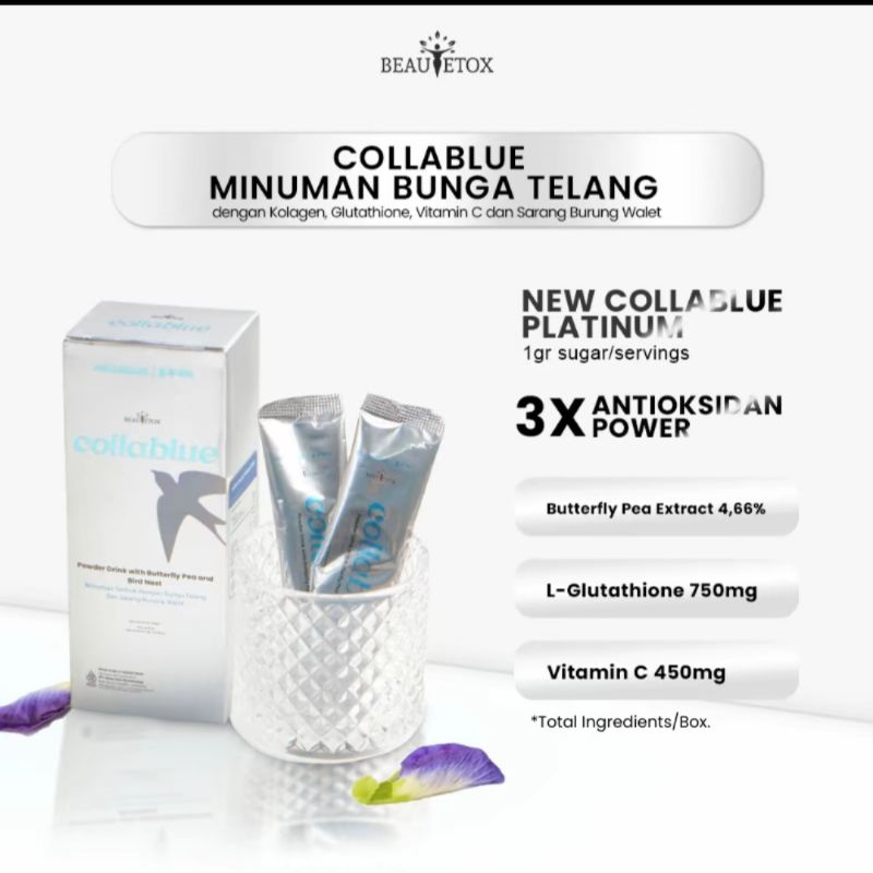

COLLABLUE Minuman serbu dengan bunga telang. Collagen