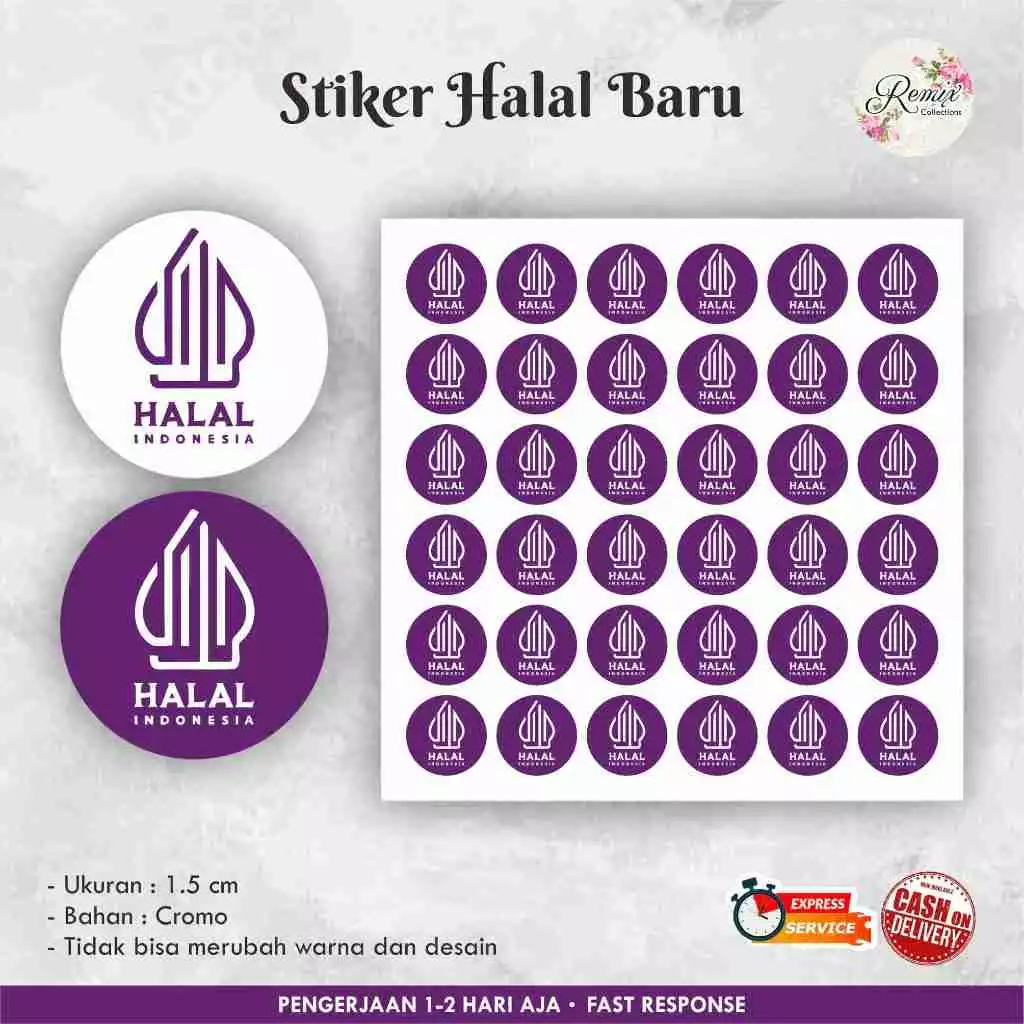 

[105 pcs] Stiker Halal Ungu baru Cromo / Label halal / Stiker MUI