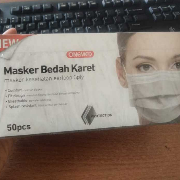 OneMed Masker Bedah Karet Abu-abu Box Isi 50 pcs Masker Medis 4 Ply
