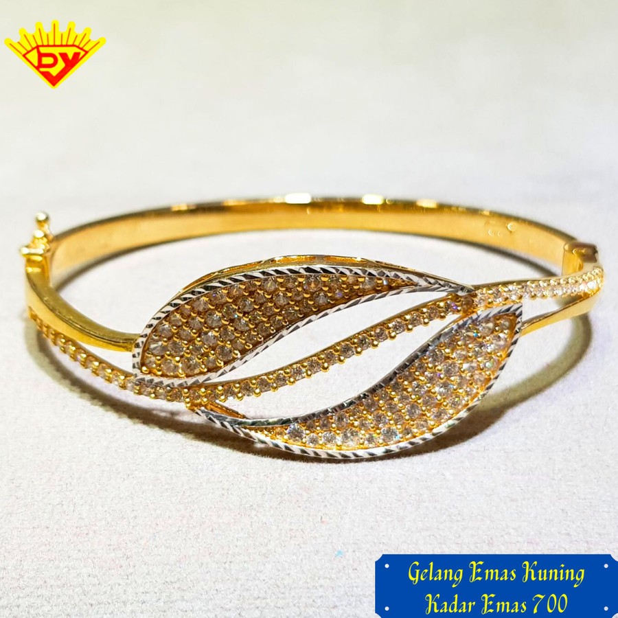 Gelang Bangle Emas Kuning Permata Zirconia Terbaru Kadar Emas 700