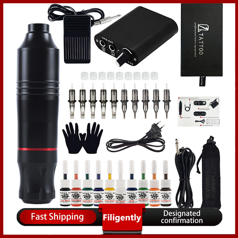 [COD]Set pena tato/set lengkap alat tato Mesin Tattoo Rotary Pen Full Set Tattoo Pen Machine Alat Ta