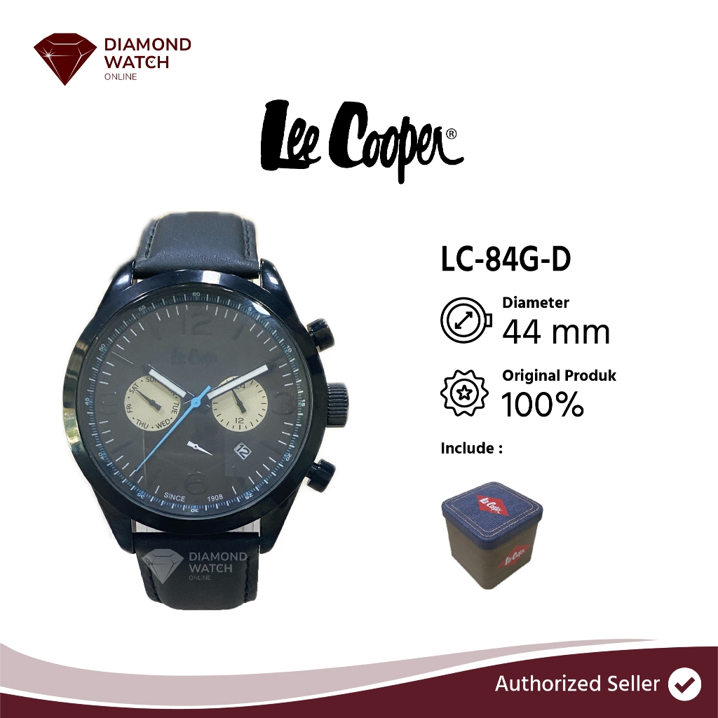 Lee Cooper Gents Chronograph 44 mm/14,5 mm Dial Black Genuine Leather Strap LC-84G-D