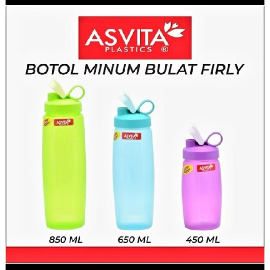 Botol Minum Bulat Firly / Botol Minum Plastik Fliptop Asvita 650ml