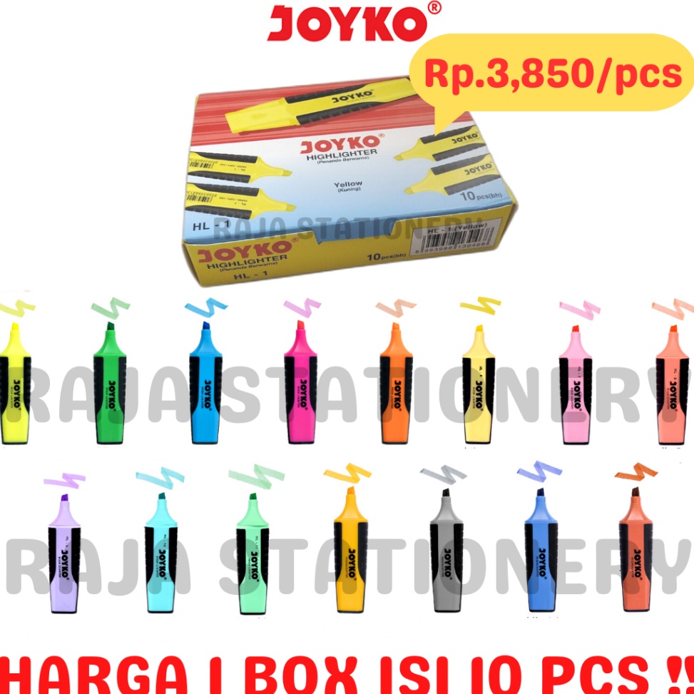 

KODE W3I Joyko HIGHLIGHTER PASTEL NEON COLOUR PENANDA JOYKO WARNA NEON PASTEL BOX 1PCS