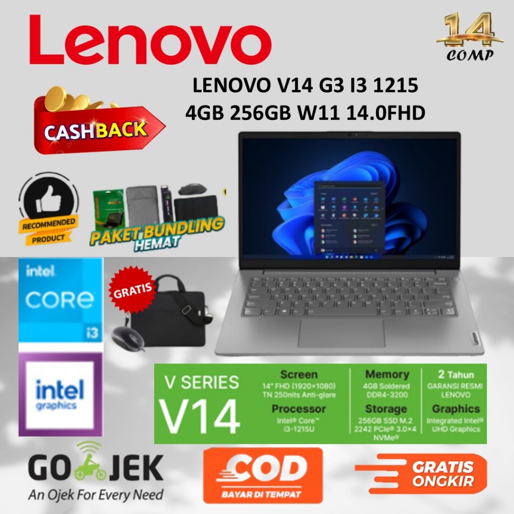 LENOVO V14 G3 I3 1215 4GB 256GB W11 14.0FHD 2Y GRY