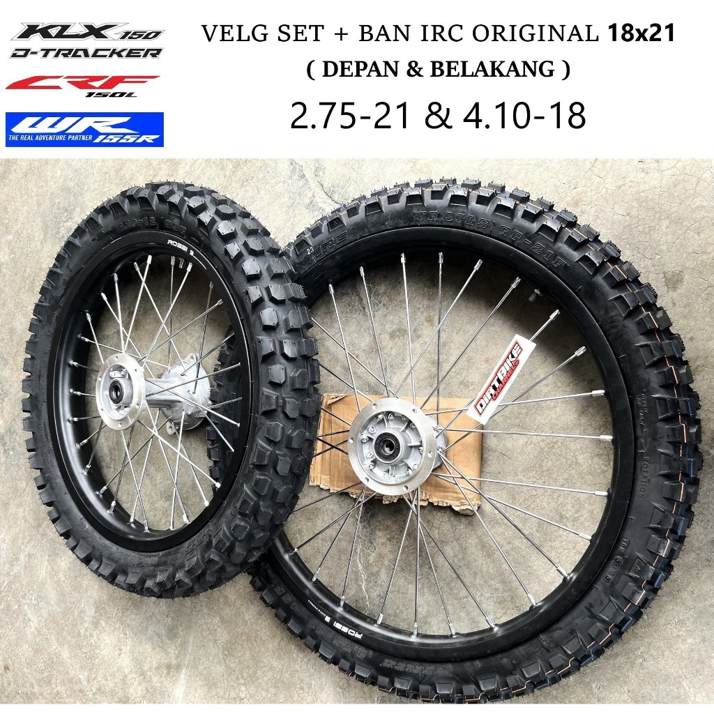 VELG SET 18 21 + BAN IRC ORIGINAL DEPAN BELAKANG KLX 150 CRF 150 WR 155 DTRACKER 150 TRAIL CUSTOM