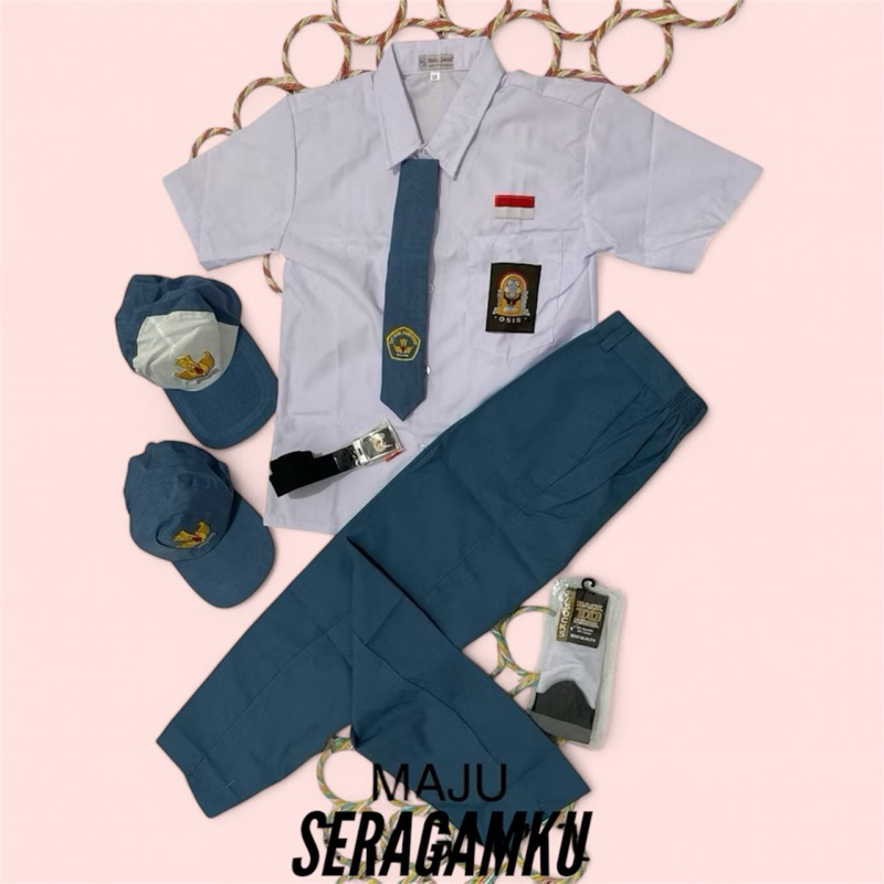 Setelan Super Lengkap Seragam Sekolah SMA PRIA BAJU PUTIH LENGAN PENDEK CELANA PANJANG