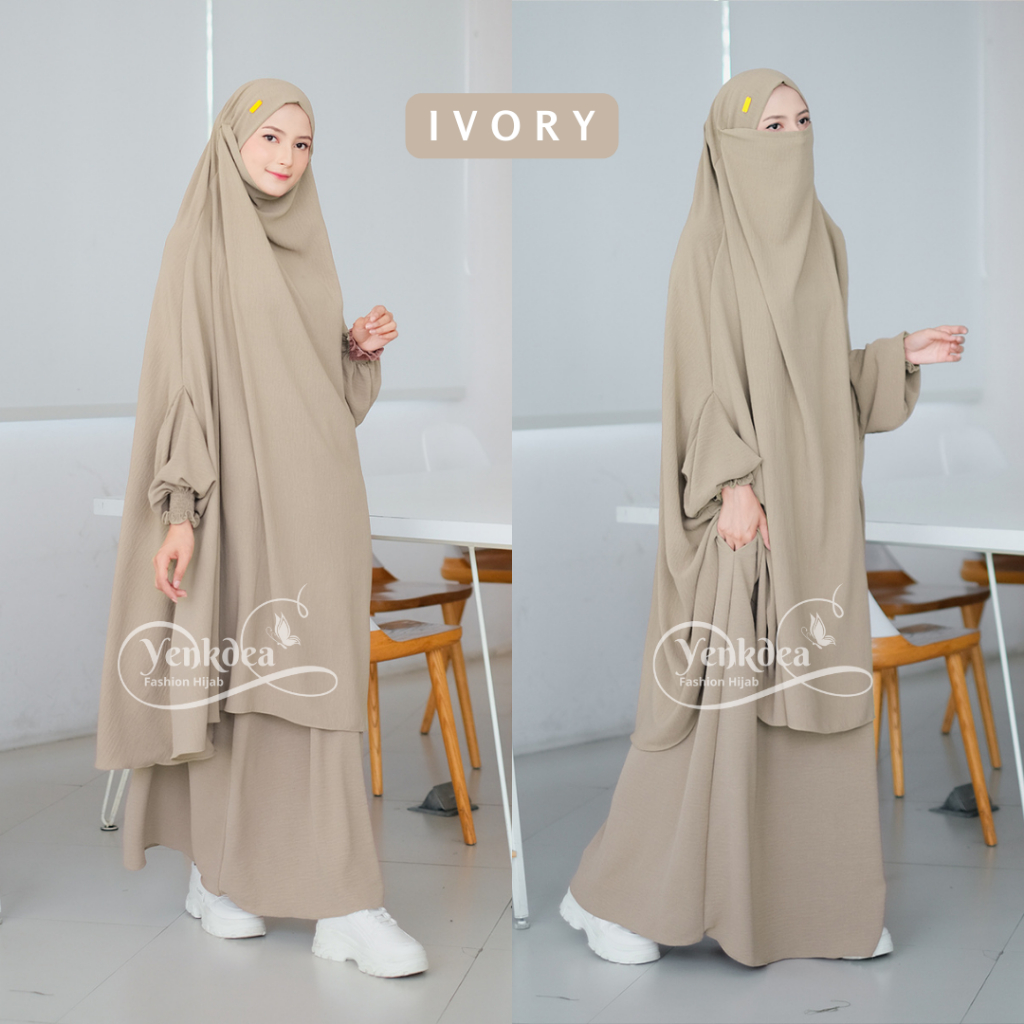 Baju Syari Set Hijab French Khimar Crinkle Airflow