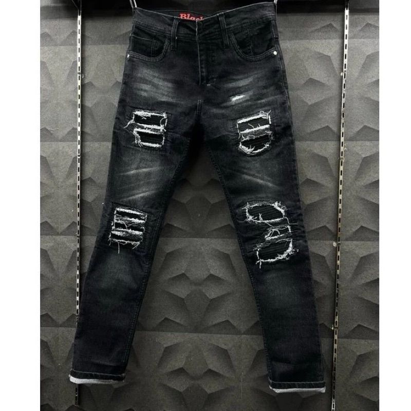 Celana jeans pria sobek venom / celana jeans sobek hitam rucas denim