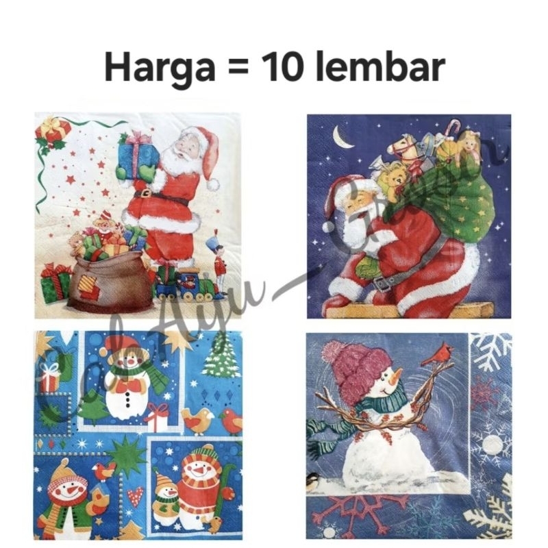 Tissue Natal Tisu Decoupage Christmas Napkin Eropa (Harga = 10 lembar)