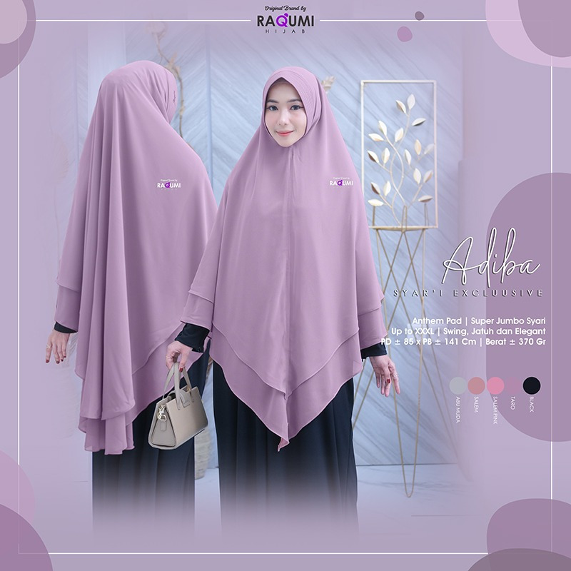 ADIBA SYAR'I EXCLUSIVE KHIMAR HIJAB, KHIMAR SUPER JUMBO SYAR'I UP TO XXXL, MATERIAL CERUTY PREMIUM S