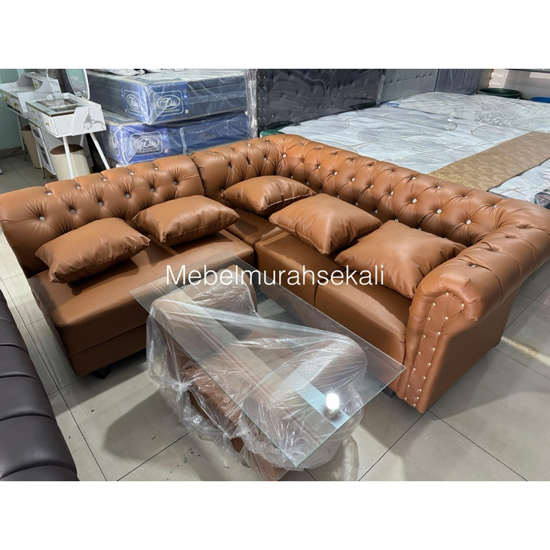 (PROMO) Sofa L Sudut Kancing Kain Oscar TEBAL Premium