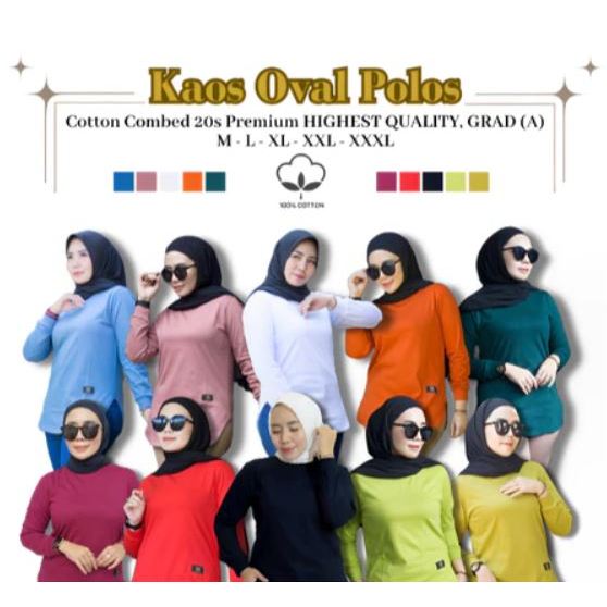 Baju Polos Wanita Lengan Panjang - Kaos Wanita Polos Model Oval Lengan Panjang Style Hijab Katun Sup