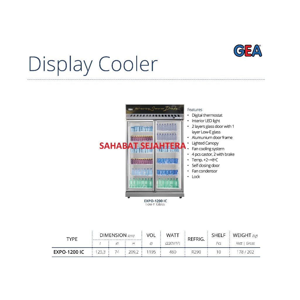 GEA Display Cooler Showcase EXPO-1200 IC Kulkas Showcase 2 Pintu