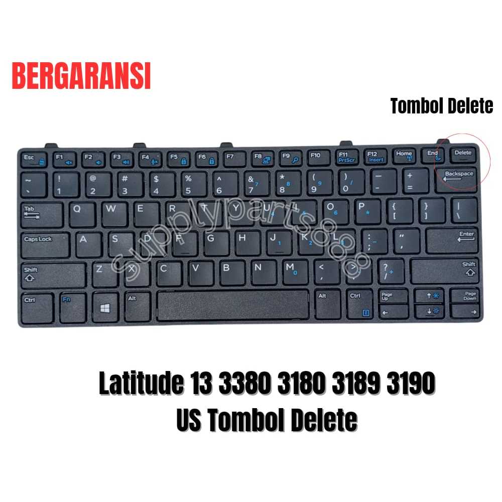 DELL KEYBOARD LAPTOP Latitude 13 3380 3180 3189 3190 343NN 0343NN US DELETE NEW
