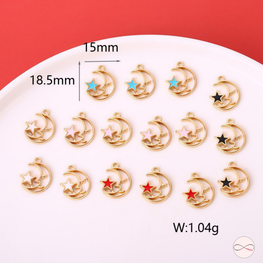 Liontin enamel bulan bintang aksesoris DIY liontin bulan bintang kalung gelang dan lainnya