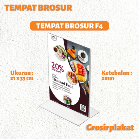 

Tempat Brosur F4 Tempat Brosur Akrilik / Tent Card Holder Qris Barcode / Nomor Menu Meja Portrait T - Ukuran F4 2mm
