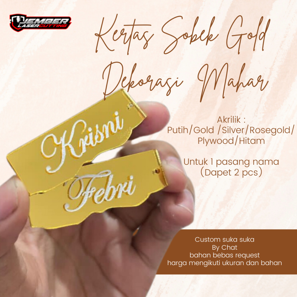 KERTAS SOBEK NAMA MAHAR PERNIKAHAN AKRILIK