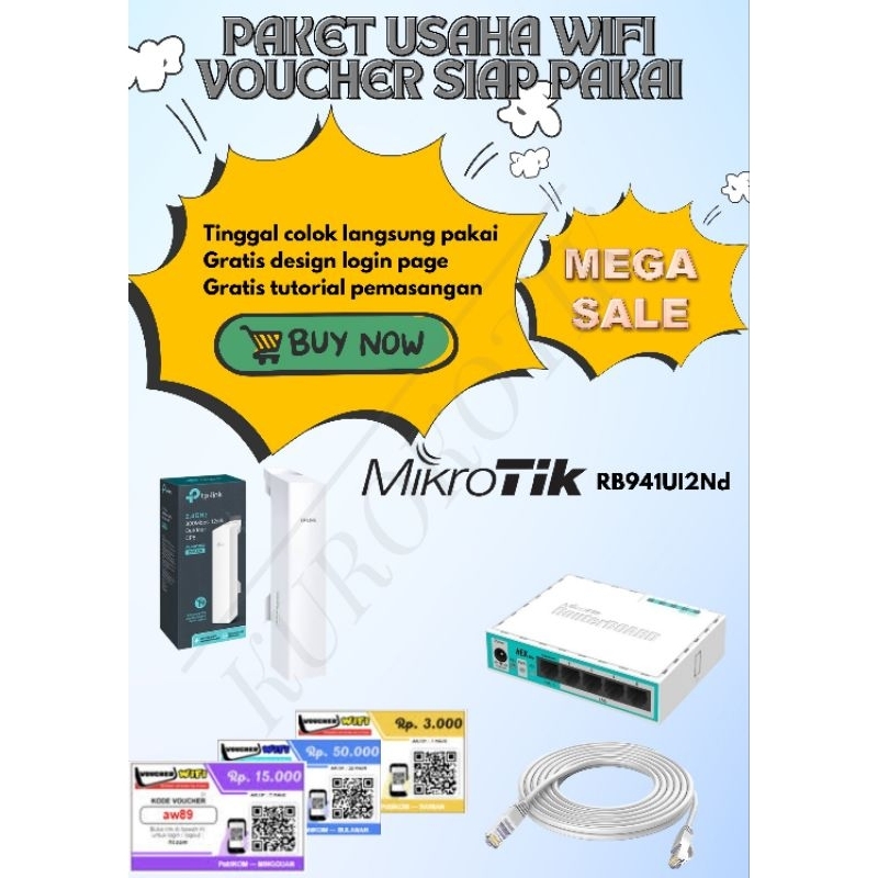 mikrotik RB941UI-2Nd + TPLink CPE220 Paket Usaha Wifi Voucher Full Setting
