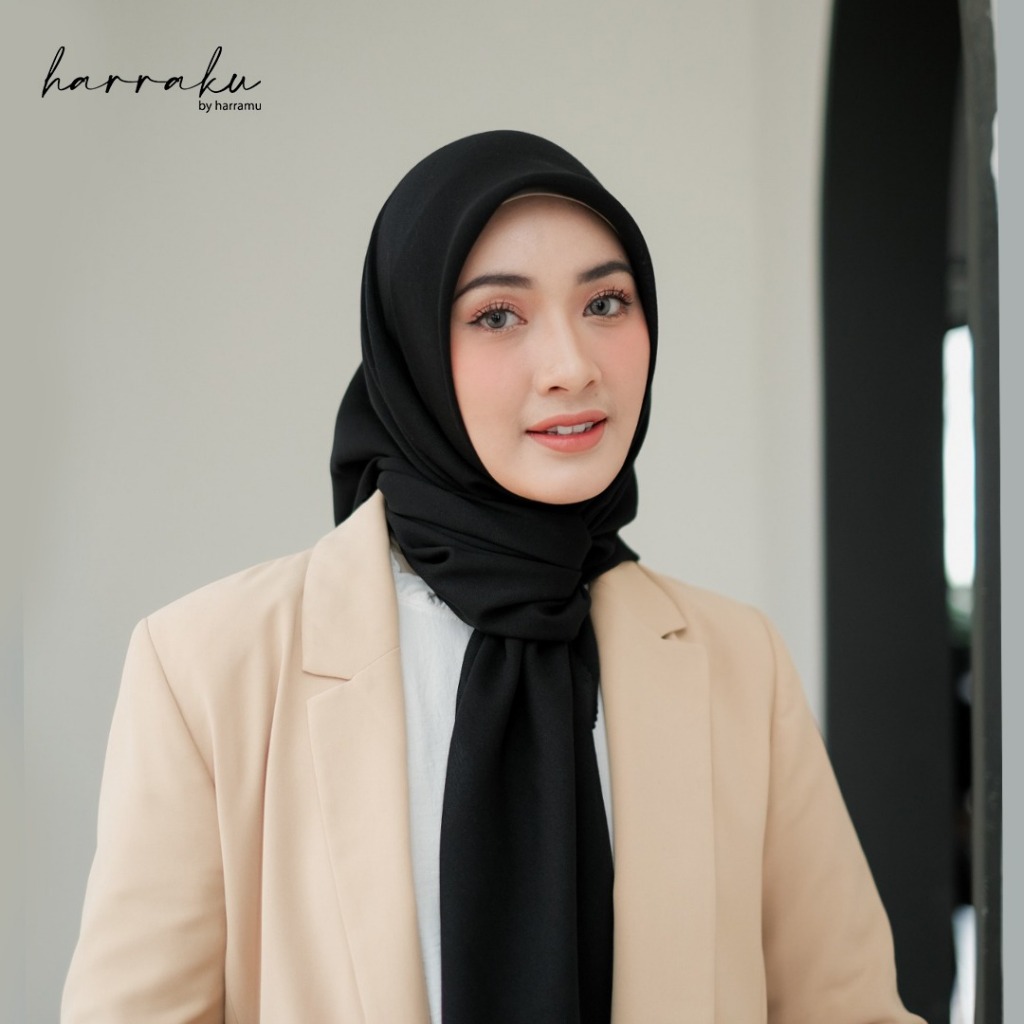 HARRAKU Hijab Voal Segiempat Polos Warna Hitam