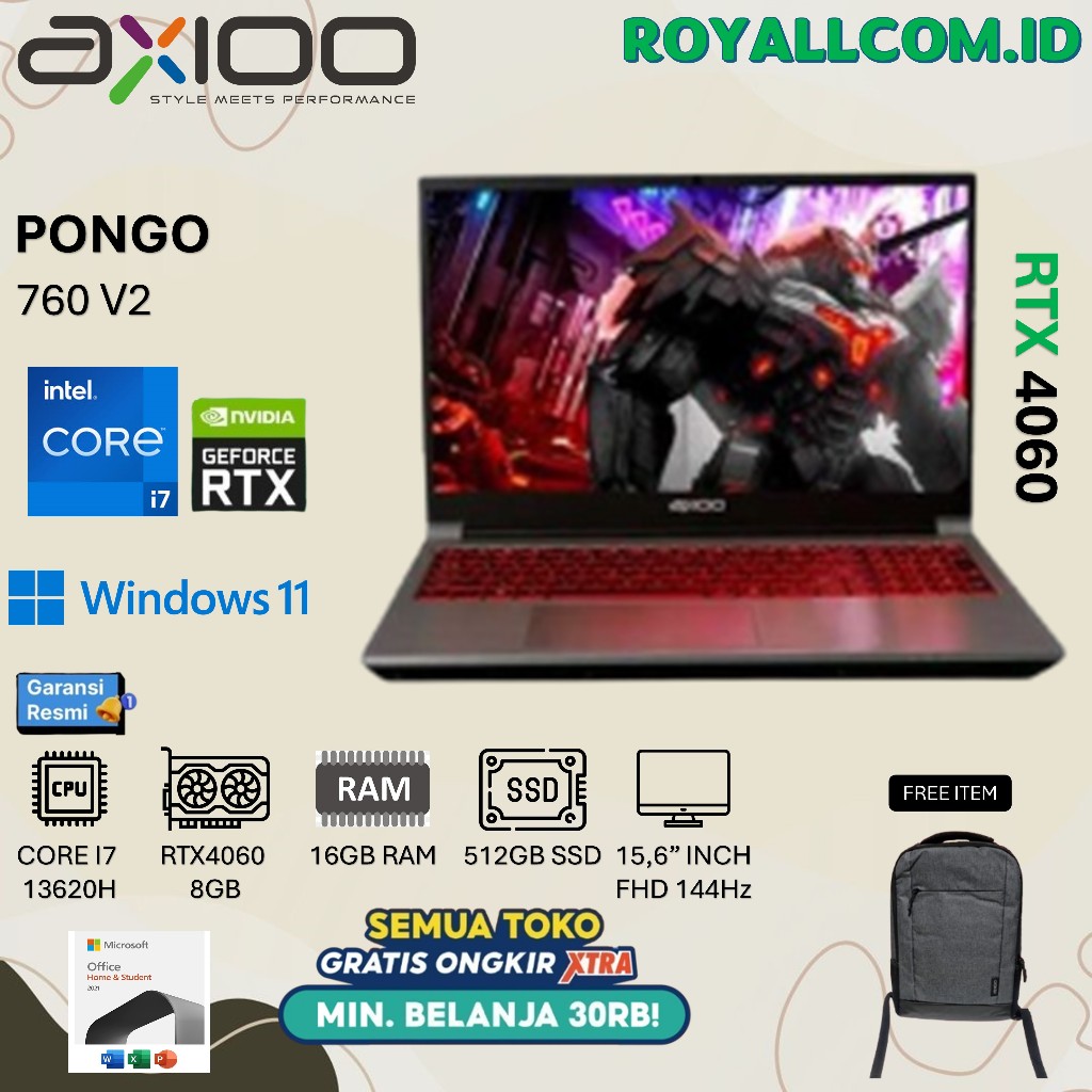 AXIOO PONGO 760 V2 I7 13620H RTX4060 8GB/ 16GB 512GB W11