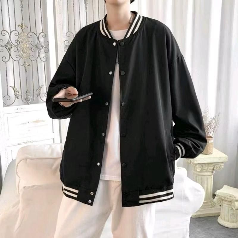 Jacket Baseball Varsity Cowok - Jacket Varsity Pria Oversize Korea L - XXL