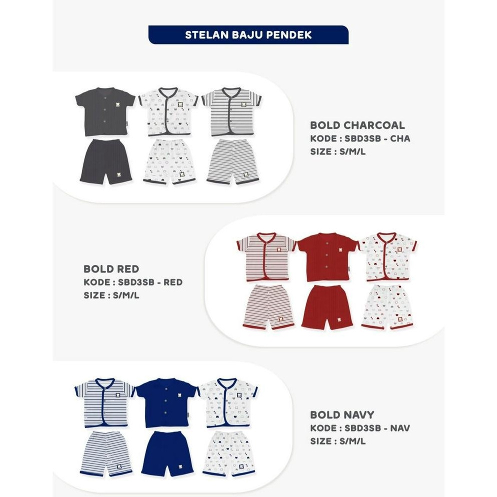 KODE S15A NEW FLUFFY 3 Setel Baju Pendek  Celana Pendek Bayi Size S M L 312 Bulan BOLD SERIES  SNI