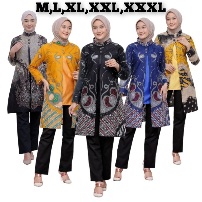 TUNIK BATIK WANITA LENGAN PANJANG/BAJU TUNIK BATIK PREMIUM TERBARU/ATASAN TUNIK BATIK KANTORAN
