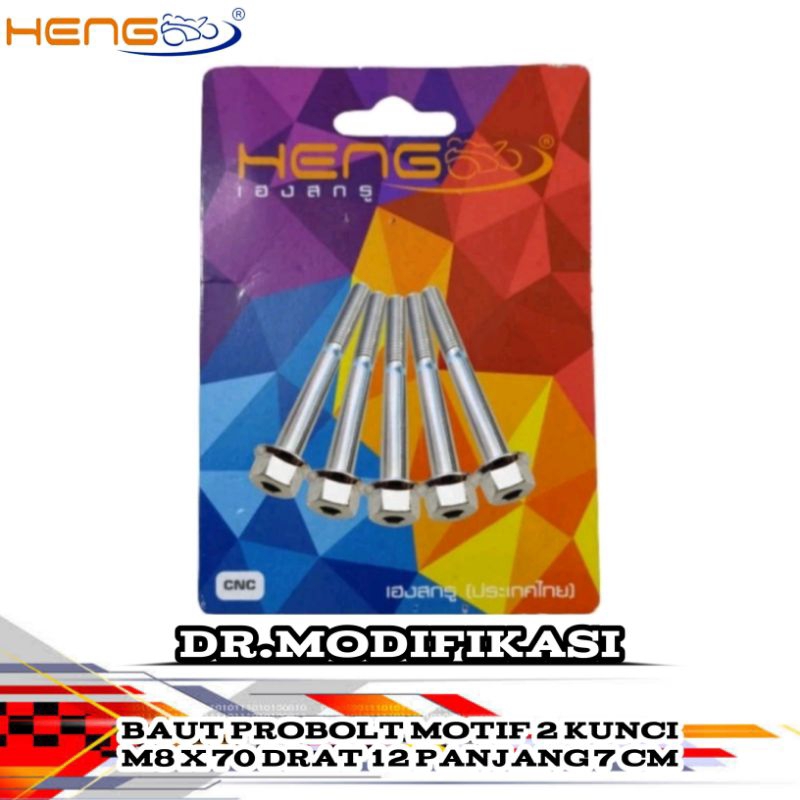 Baut Probolt 2 Kunci M8 x 70 Drat 12 Panjang 7 Cm | Heng | Original | Thailand | Universal | Probolt
