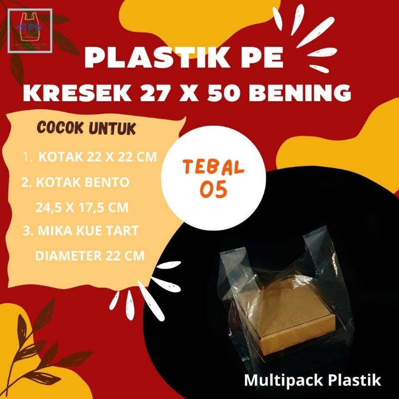 KANTONG PLASTIK/KRESEK PE TRANSPARAN UKURAN 27 X 50 TEBAL ISI 50