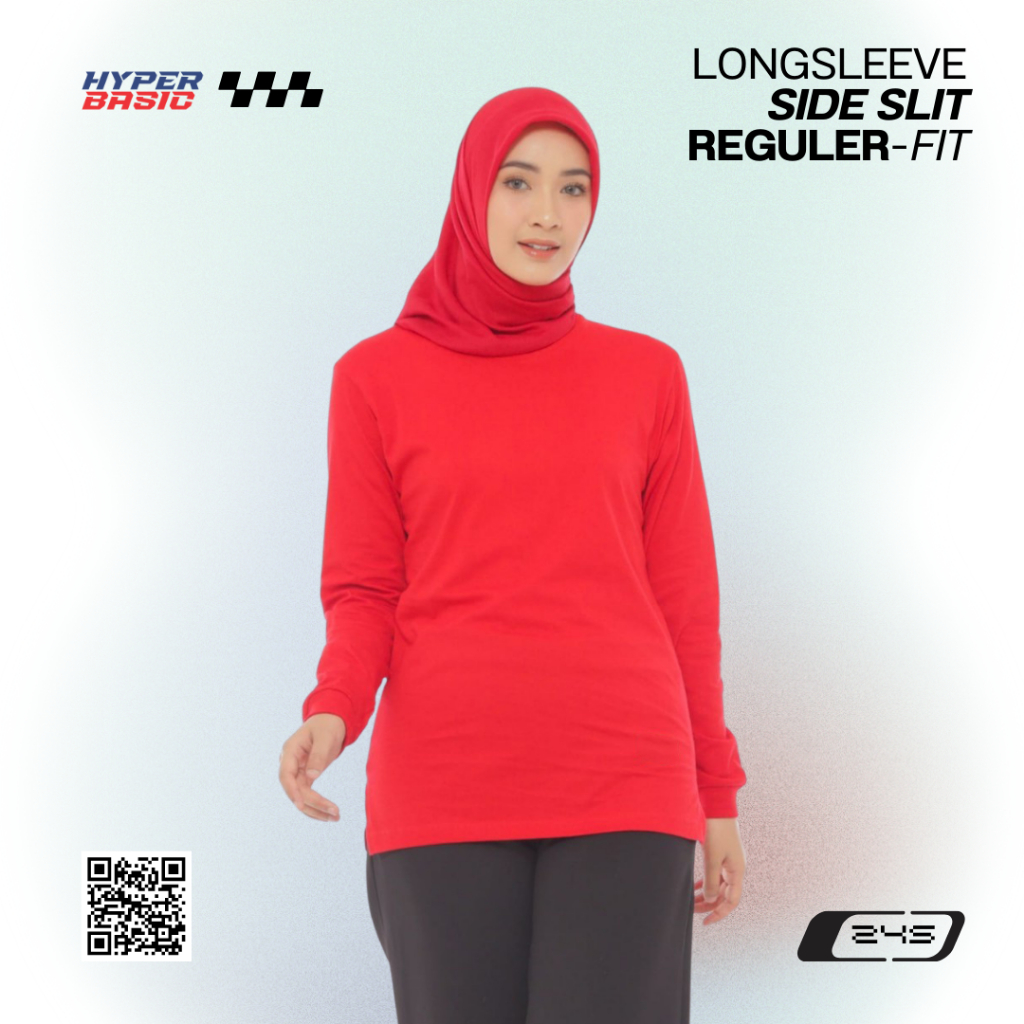 Baju Kaos Polos Lengan Panjang Wanita Warna Merah Cabe Red Bahan Cotton Combed 24s Size M-XXL Series