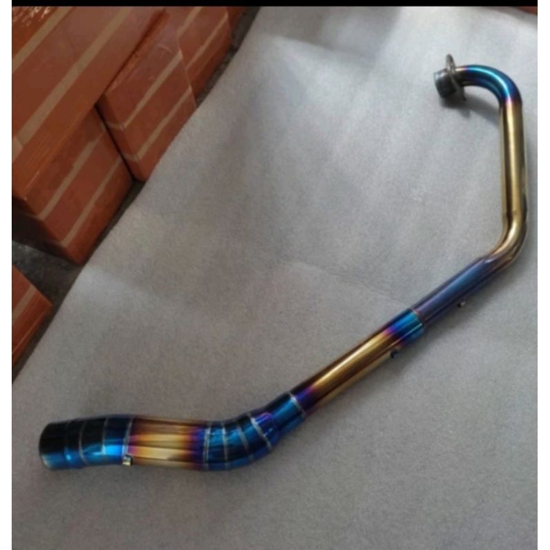 Leher knalpot CKD standar warna Biru Gold untuk motor satria Fu Vixion Verza dll