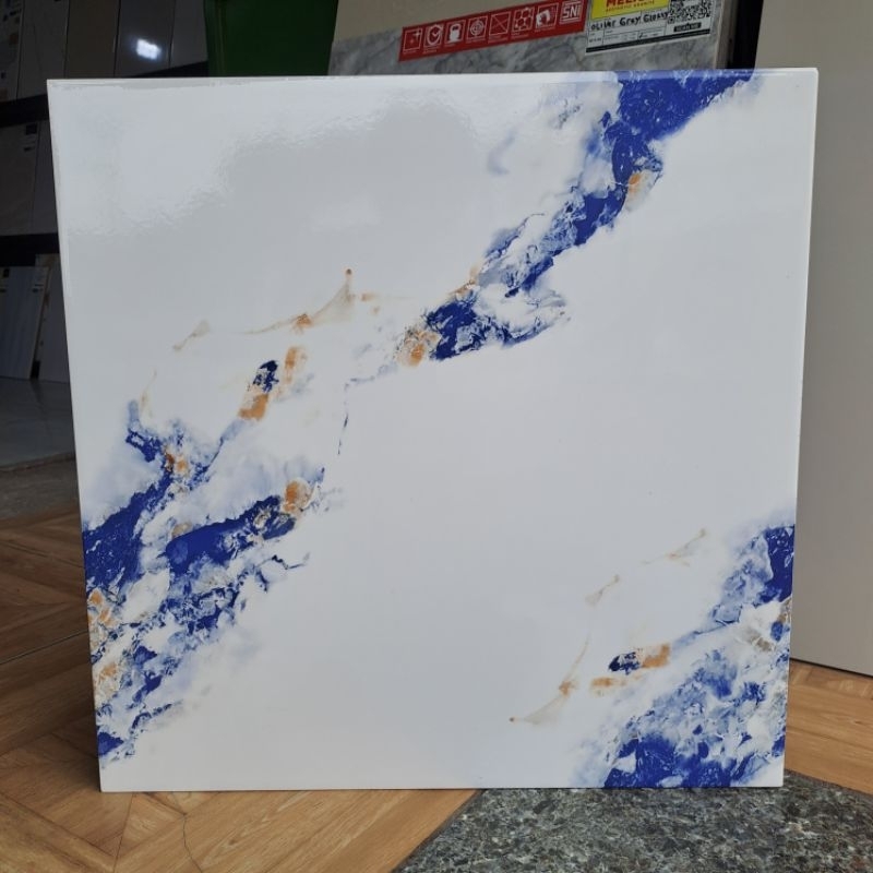 Keramik Lantai Putih Motip Biru 50x50 BRIGITTA BLUE