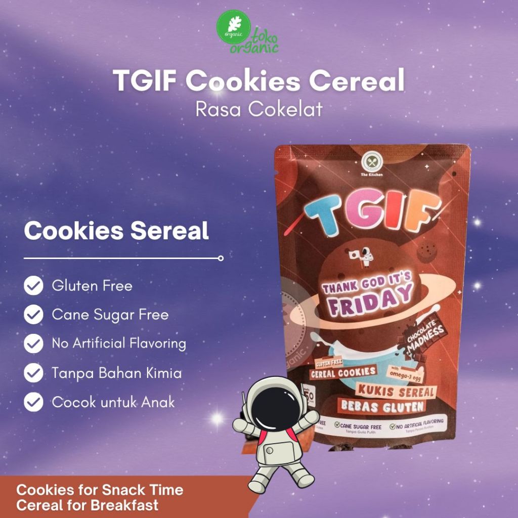 

Namaste TGIF Cereal Cookies rasa Chocolate (50gr) | Cookies Gluten Free Aman untuk Anak, Cereal Gluten Free Sehat Rendah Gula