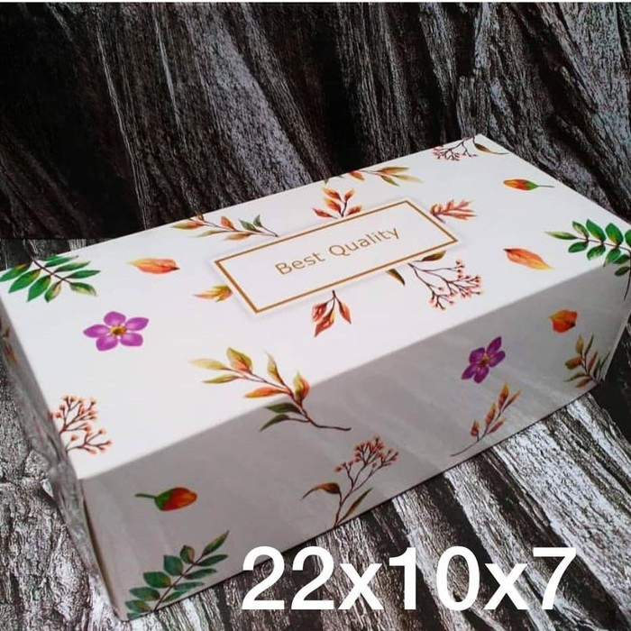 

( 5 pcs ) Dus Box Roll Cake Hampers Kardus Kotak Motif Bunga Putih Ukuran 22x10x7cm