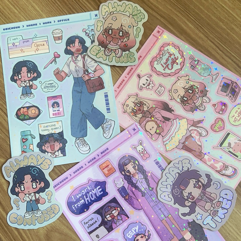 

꒰ঌ usichouu ໒꒱ WHERE I WORK sticker sheet and diecuts
