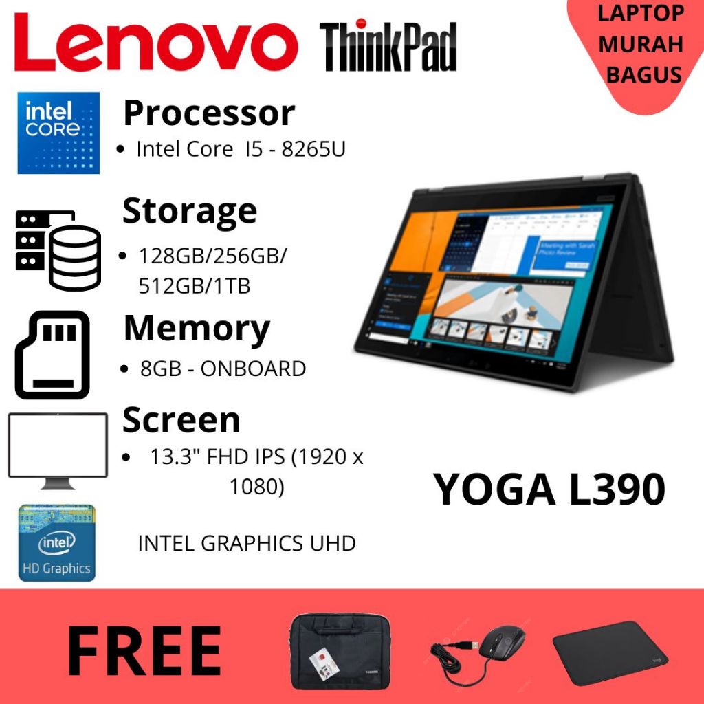 Laptop Lenovo YOGA X390 L390  Core I5/I7 Gen 8 MURAH, BERGARANSI, SUPER MULUS