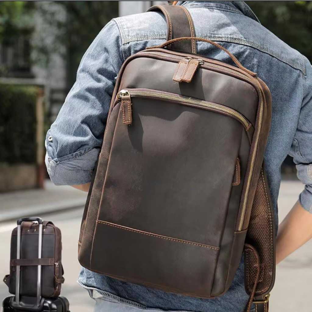 Tas Ransel Pria Kulit Asli - Tas Ransel Laptop 15 Inch Kulit Asli Crazy Horse