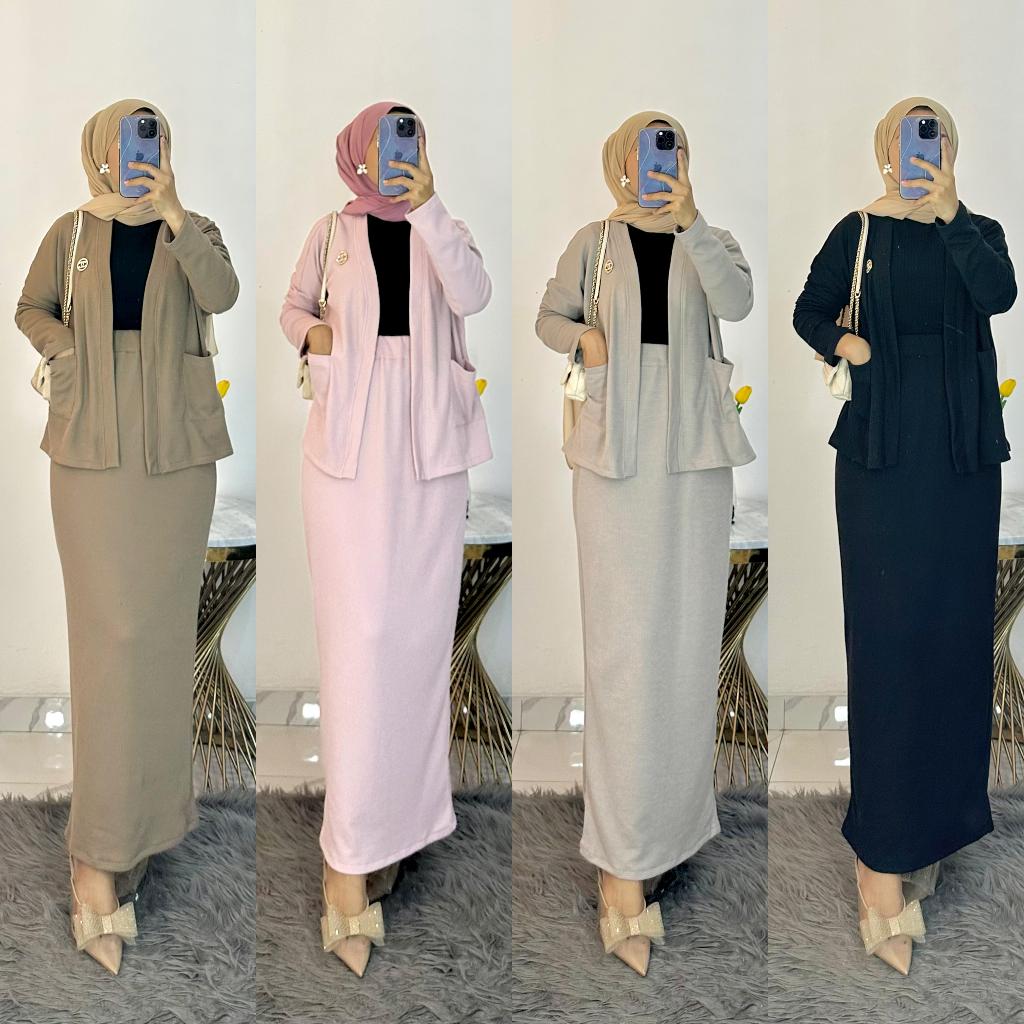 Setelan Rok span Outer Knit Baju Wanita