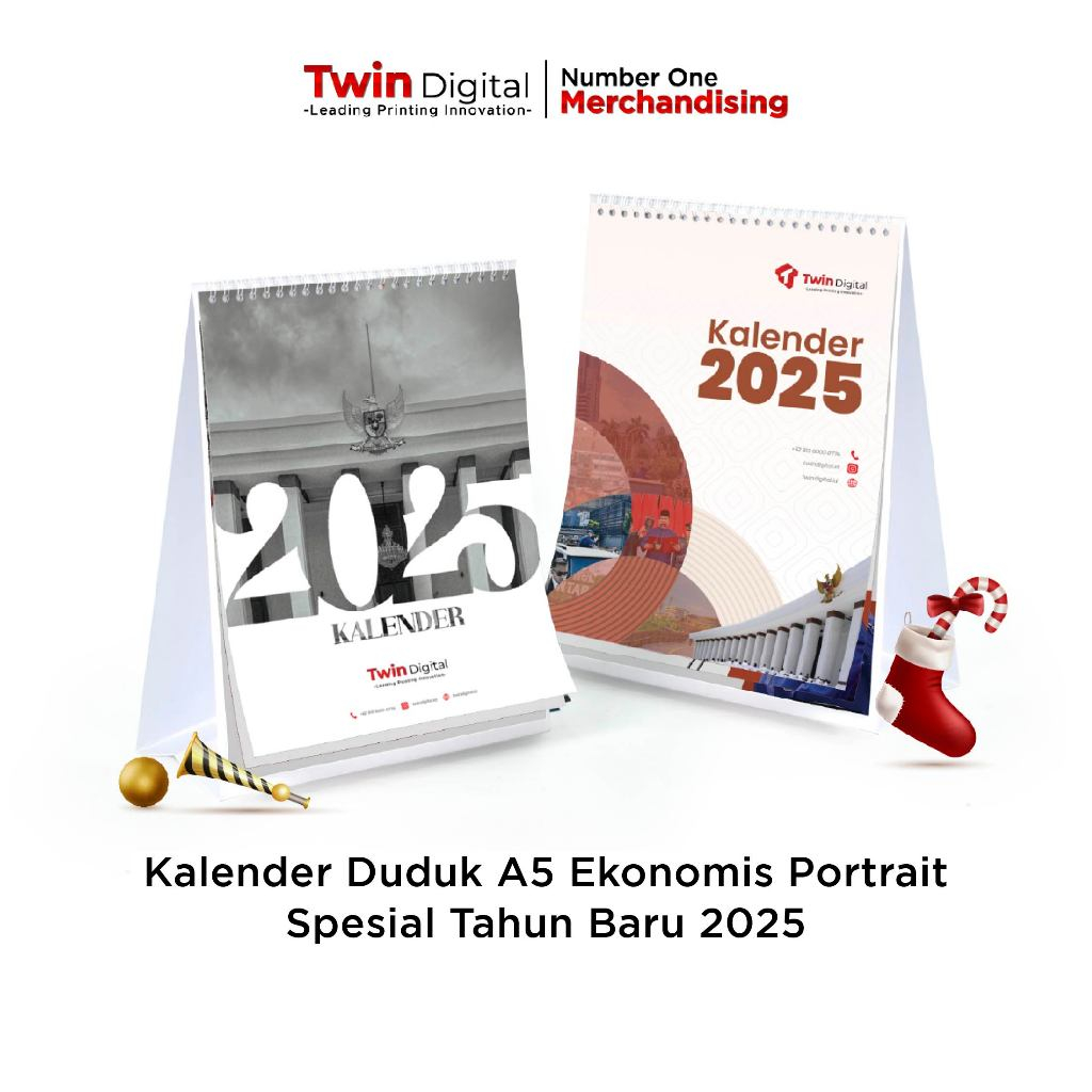 

Twindigital Custom Desain Kalender Meja Duduk A5 Portrait Ekonomis Spesial 2025 - Souvenir Dekorasi Calendar Duduk Happy New Year