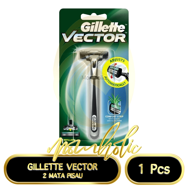 GILLETTE Vector Pisau Cukur Kumis dan Jenggot Alat Cukur Pria Dengan 2 mata Pisau isi 1 Pcs.