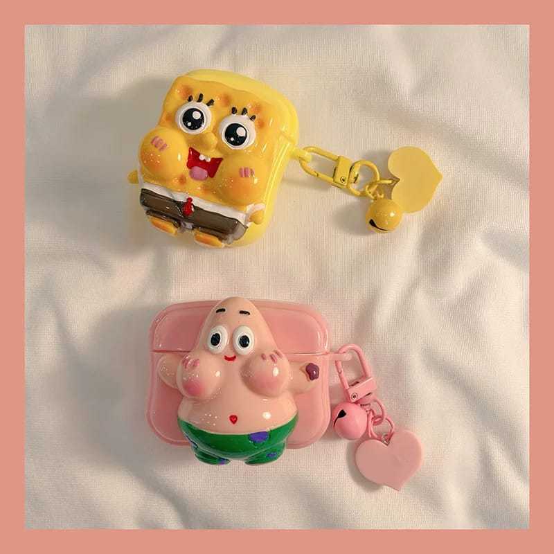 TechArmor -  Case Airpods Spongebob dan petrik Aesthetic untuk Airpods Gen 1 2 3 4 Pro