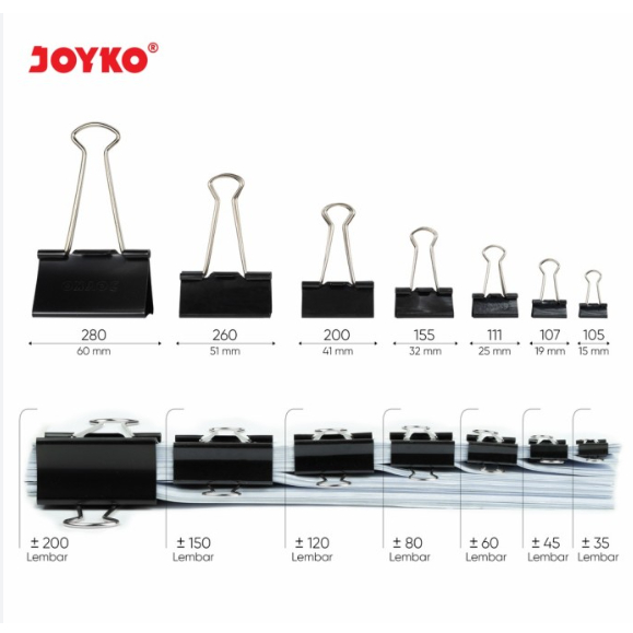 

JOYKO - Binder Clip Klip / Penjepit Kertas Black 105 107 111 155 200 260