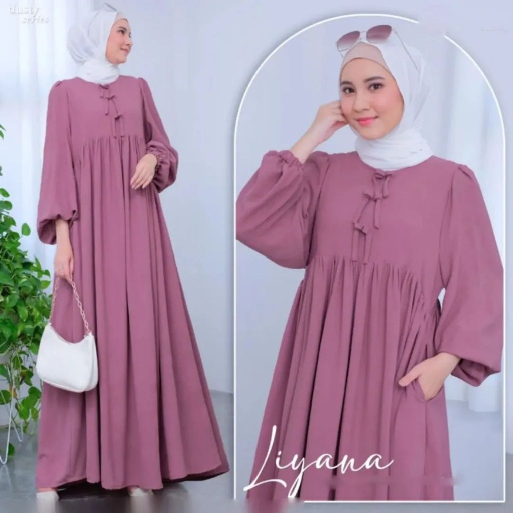 Liyana dress gamis motif terbaru 2024/gamis kondangan/gamis crinkle polos/baju gamis terbaru 2025 vi